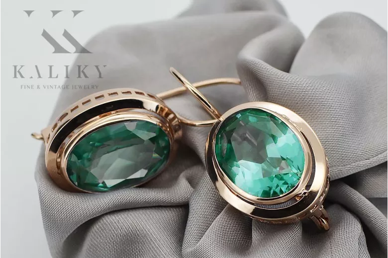 "Classic Emerald Studs in 14K Rose Gold - Original Vintage Style" vec114 vec114