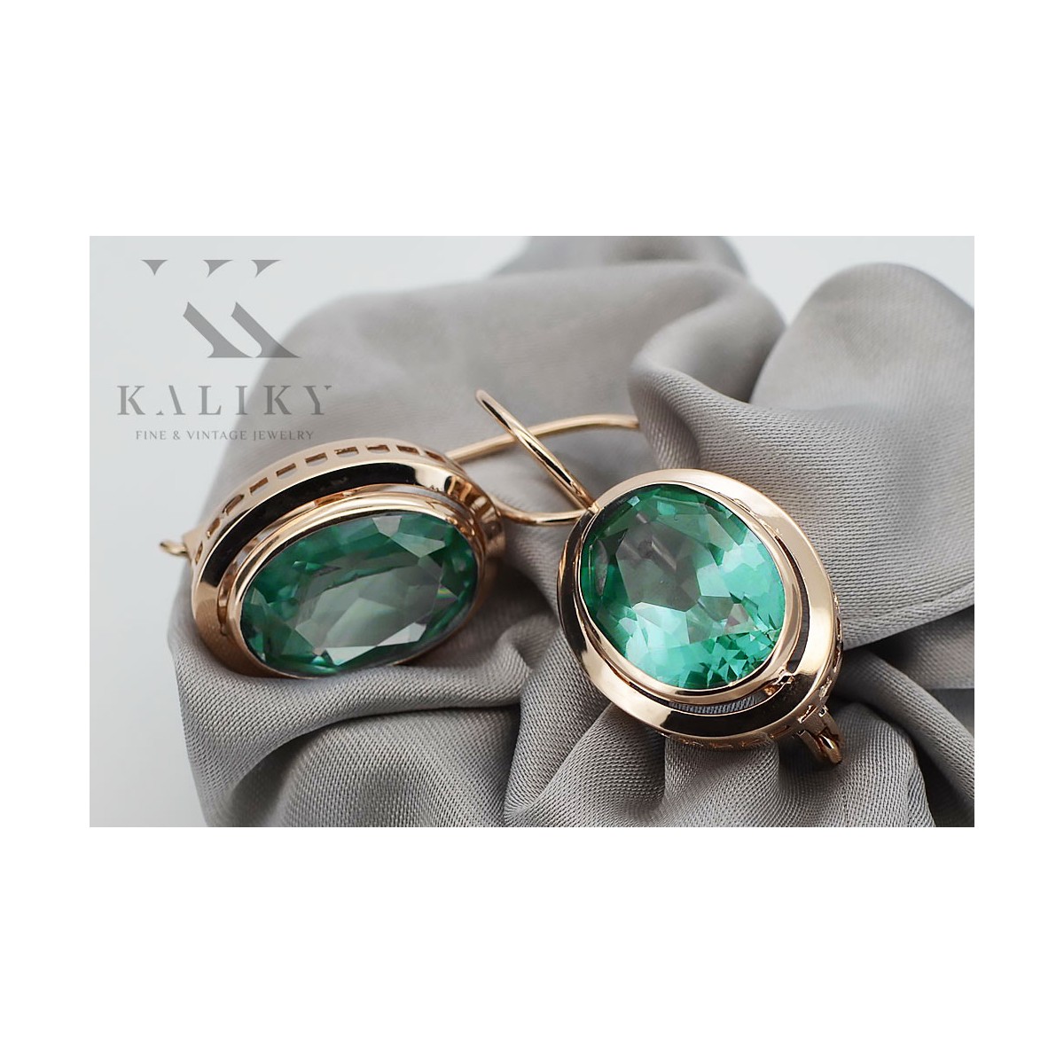 "Classic Emerald Studs in 14K Rose Gold - Original Vintage Style" vec114 vec114