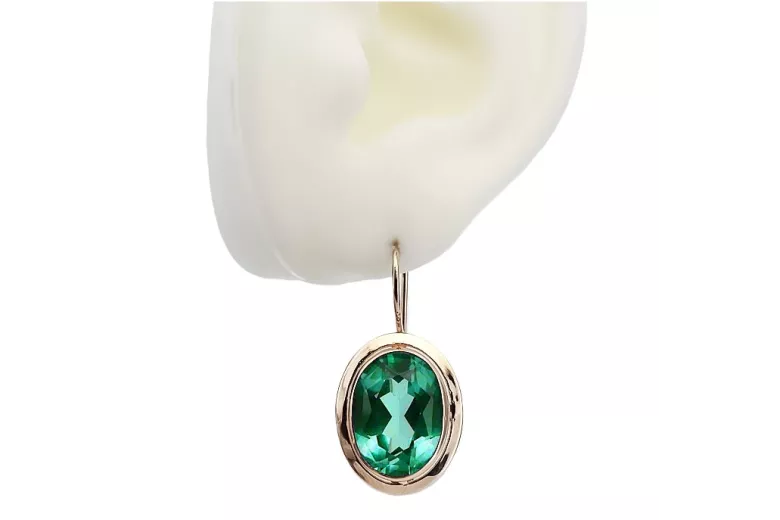 "Classic Emerald Studs in 14K Rose Gold - Original Vintage Style" vec114 vec114