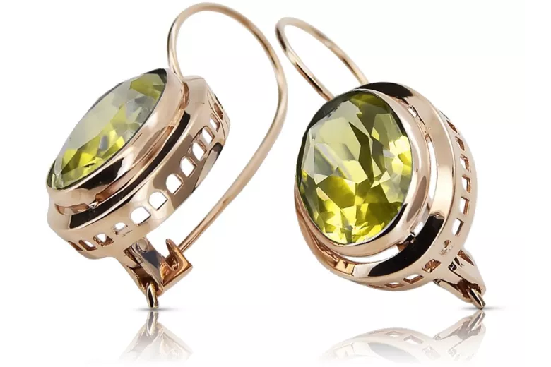 Aretes de oro rosa antiguo de 14k con Peridoto amarillo vec114