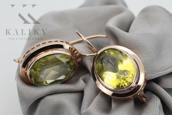 Cercei originali vintage din aur roz de 14k, Peridot galbe vec114