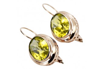 Aretes de oro rosa antiguo de 14k con Peridoto amarillo vec114