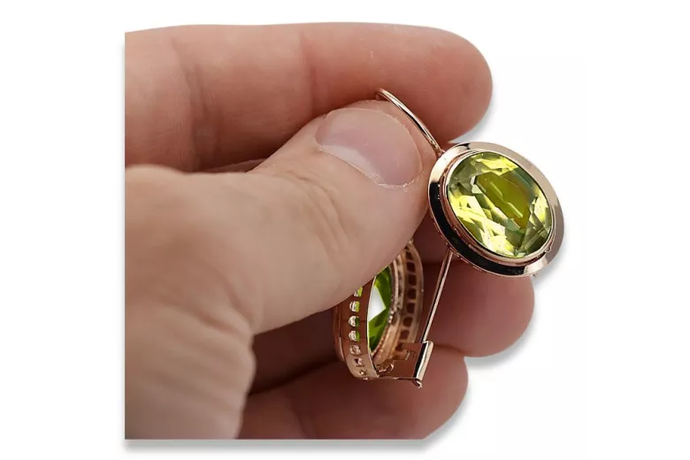 Cercei originali vintage din aur roz de 14k, Peridot galbe vec114