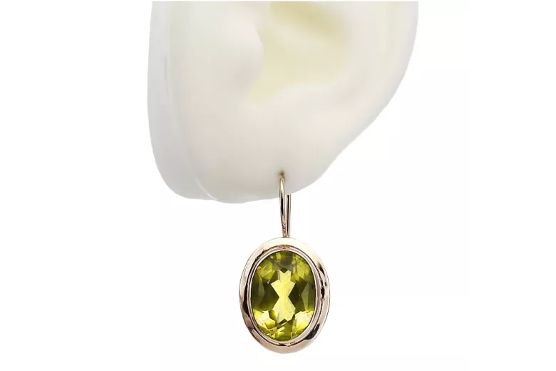 Aretes de oro rosa antiguo de 14k con Peridoto amarillo vec114