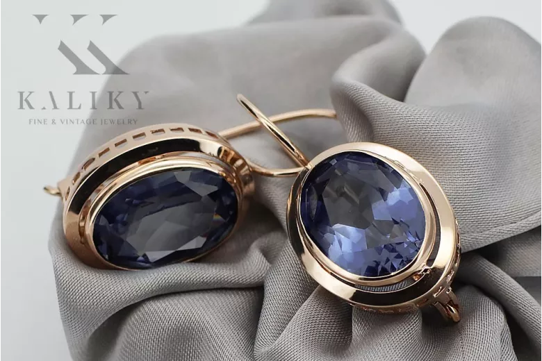 "Antique Inspired 14K Rose Gold Sapphire Earrings" vec114 vec114