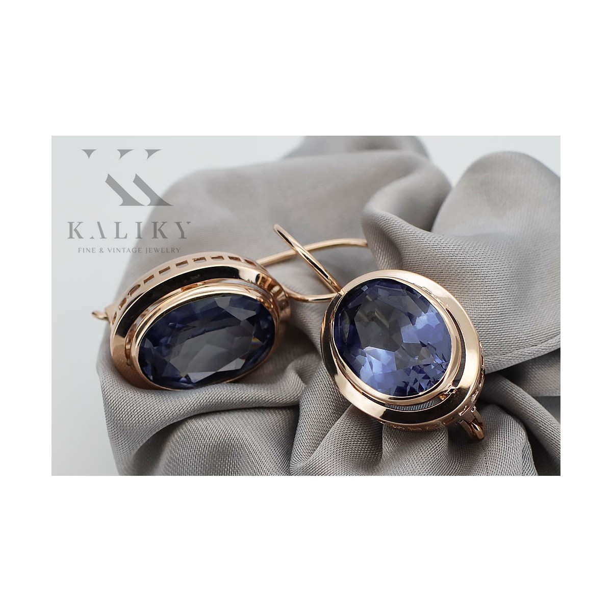 "Antique Inspired 14K Rose Gold Sapphire Earrings" vec114 vec114