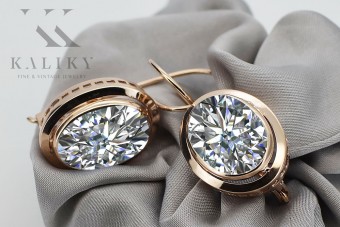 Elegantes pendientes de Zircón engastados en Oro rosa antiguo original de 14k vec114 vec114