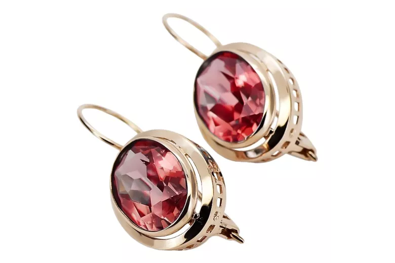 Boucles d'oreilles en argent plaqué or rose vintage, Rubis vec114rp