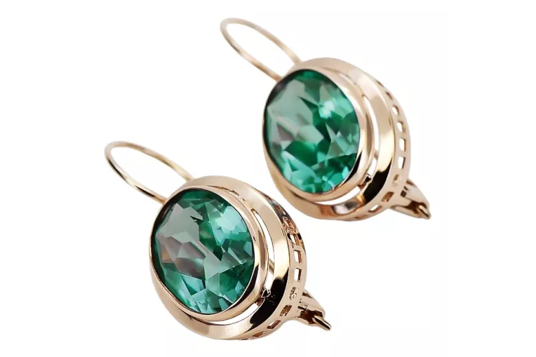 Sterling silver rose gold plated, Emerald Drop Earrings vec114rp