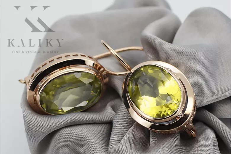 Pendientes de Plata Chapada en Oro Rosa con Peridoto Amarillo vec114rp