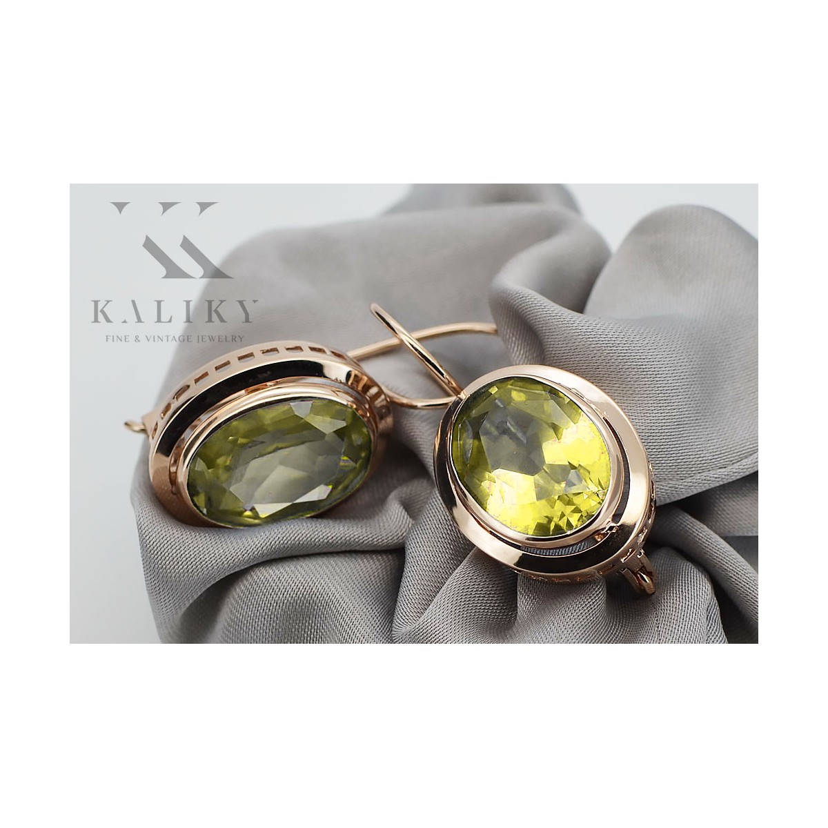 Pendientes de Plata Chapada en Oro Rosa con Peridoto Amarillo vec114rp