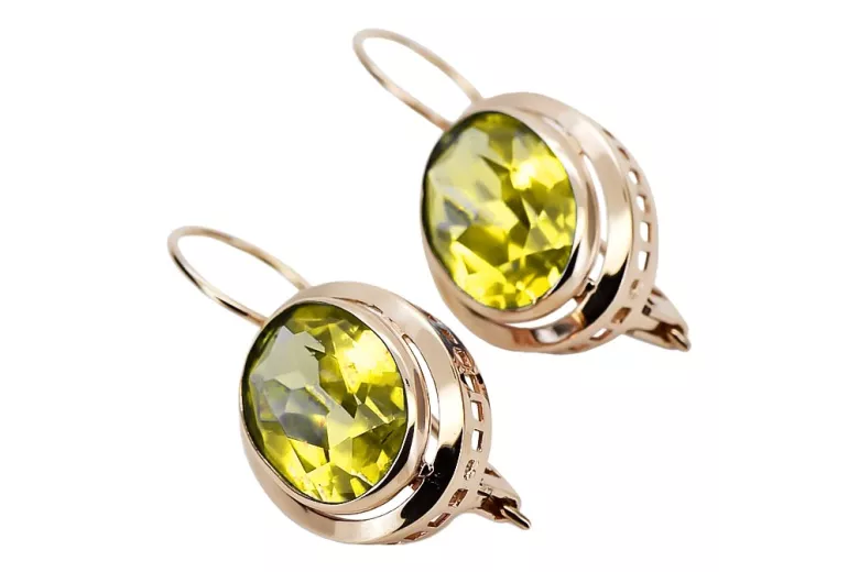 Boucles d'oreilles en argent sterling plaqué or rose, Péridot jaune vec114rp