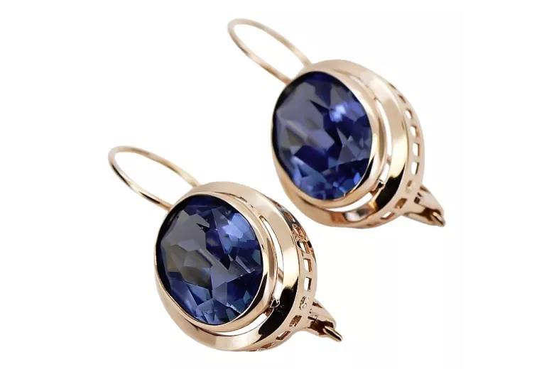 Elegant Sterling Silver Rose Gold Plated Sapphire Earrings vec114rp