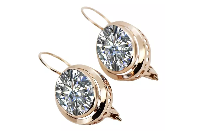 Boucles d'oreilles en argent sterling plaqué or rose, Zircons vec114rp