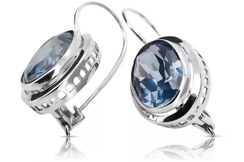 Boucles d'oreilles en Argent Sterling 925, Aigue-marine Vintage vec114s