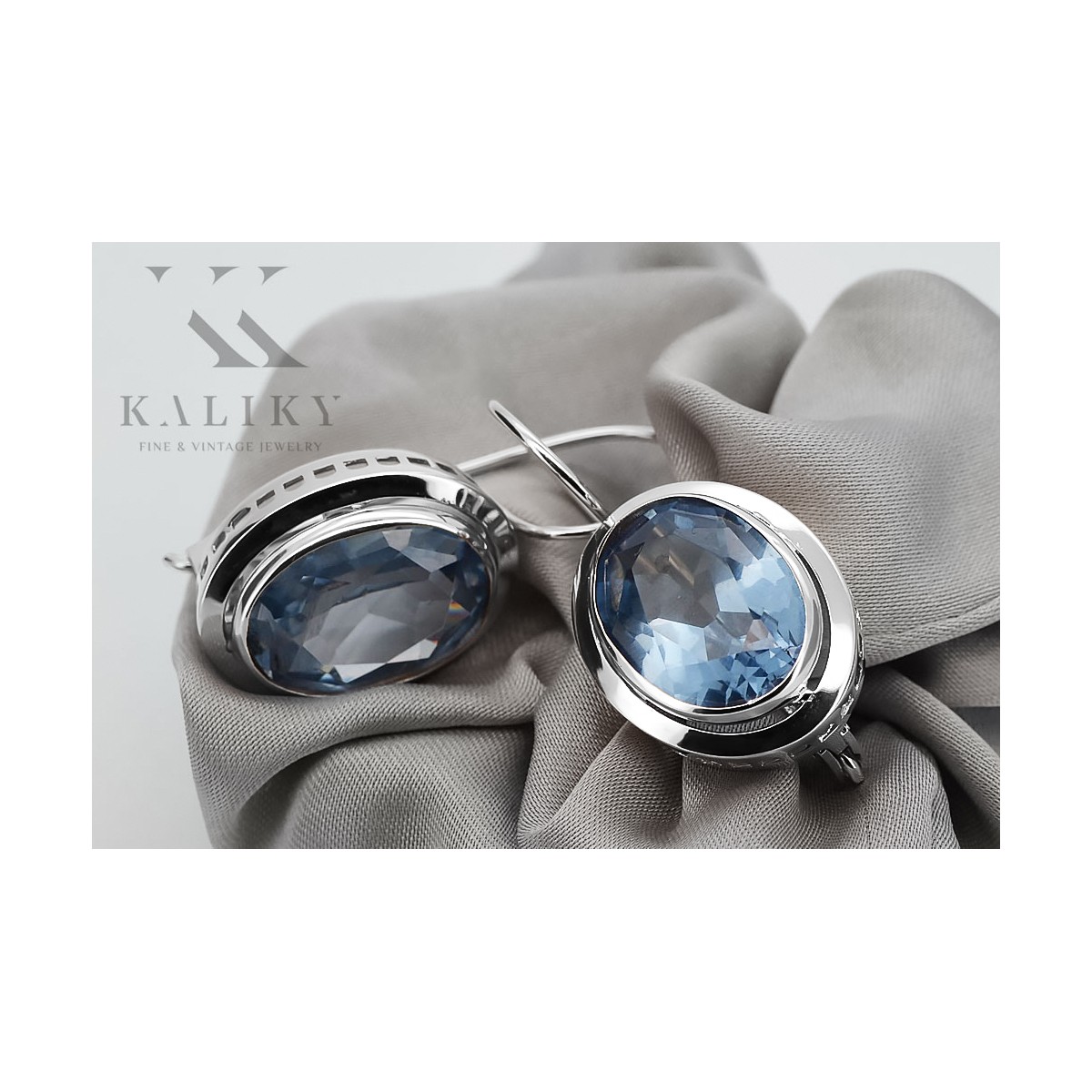 Boucles d'oreilles en Argent Sterling 925, Aigue-marine Vintage vec114s