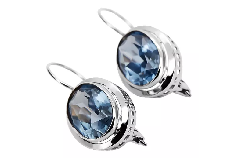 Boucles d'oreilles en Argent Sterling 925, Aigue-marine Vintage vec114s