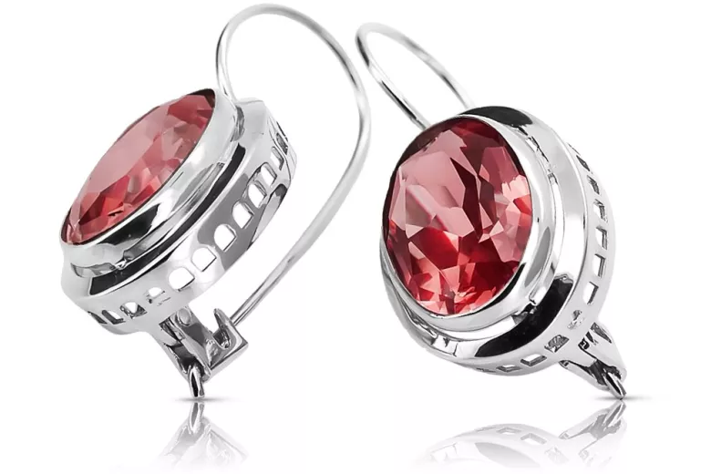 Sterling Silver 925, Ruby Vintage Earrings vec114s