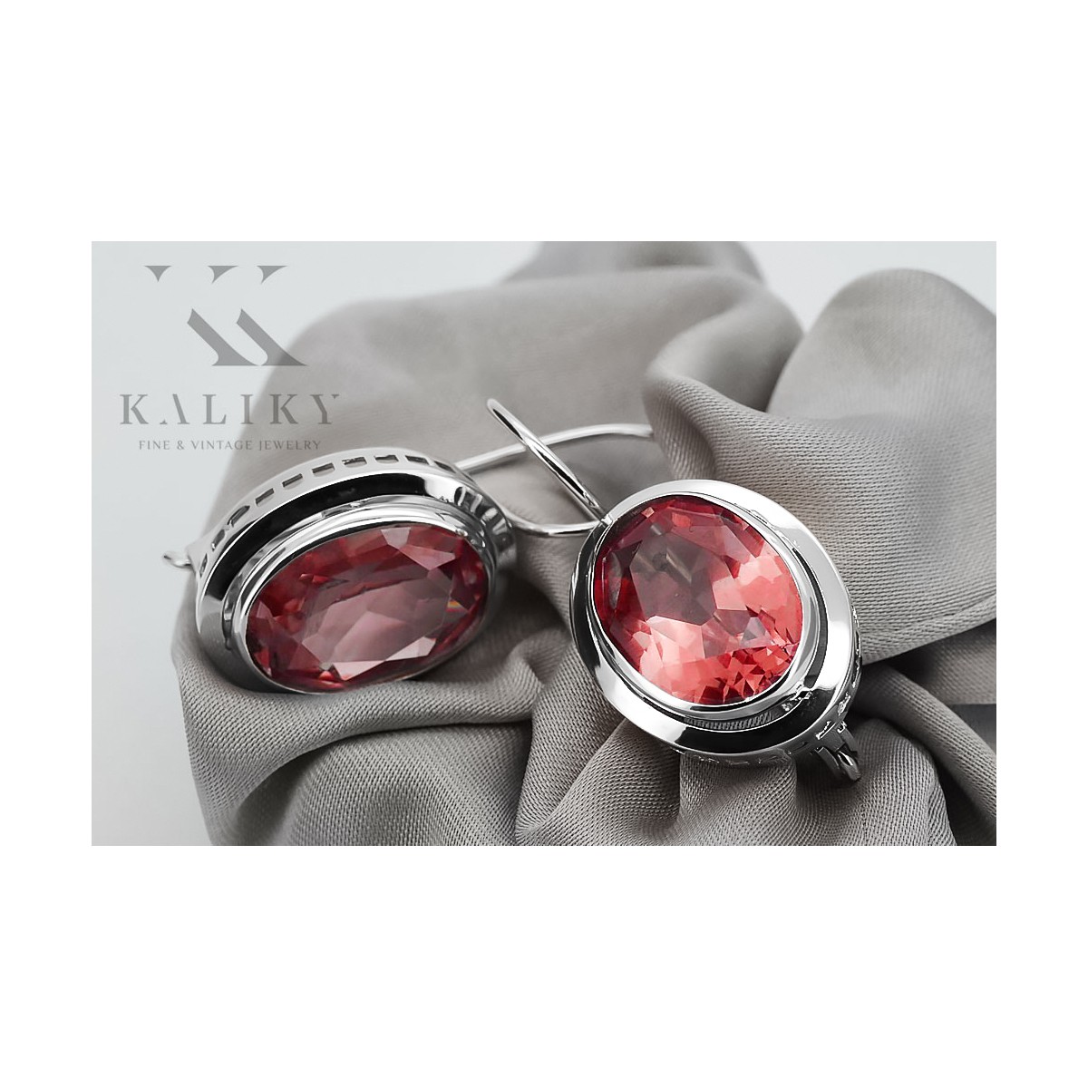 Boucles d'oreilles en argent sterling 925, Rubis vintage vec114s