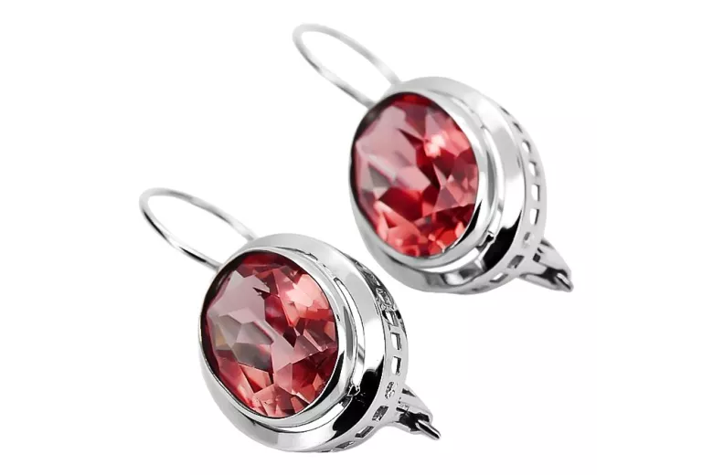 Boucles d'oreilles en argent sterling 925, Rubis vintage vec114s