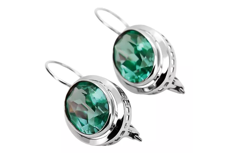 Boucles d'oreilles en argent sterling 925, Émeraude vintage vec114s