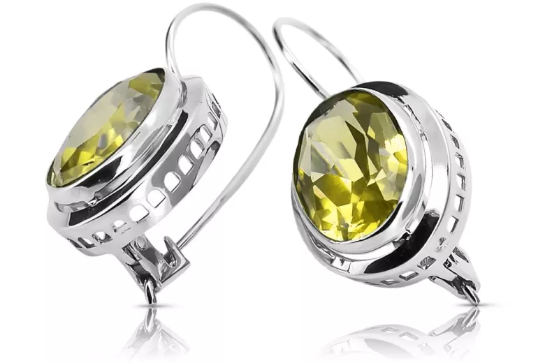 Vintage Sterling Silver 925, Yellow Peridot Drop Earrings vec114s