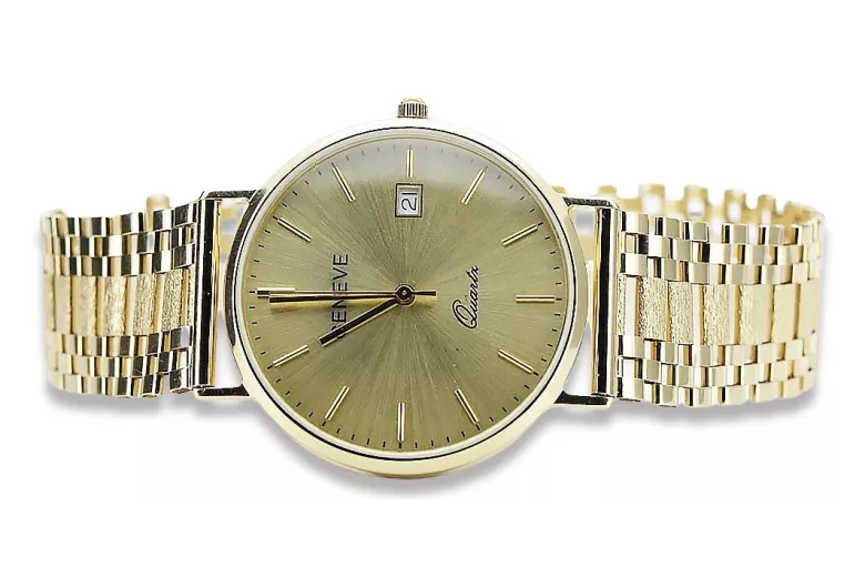 Montre Homme en Or 14k 585 Jaune Italien Genève mw006y&mbw001y