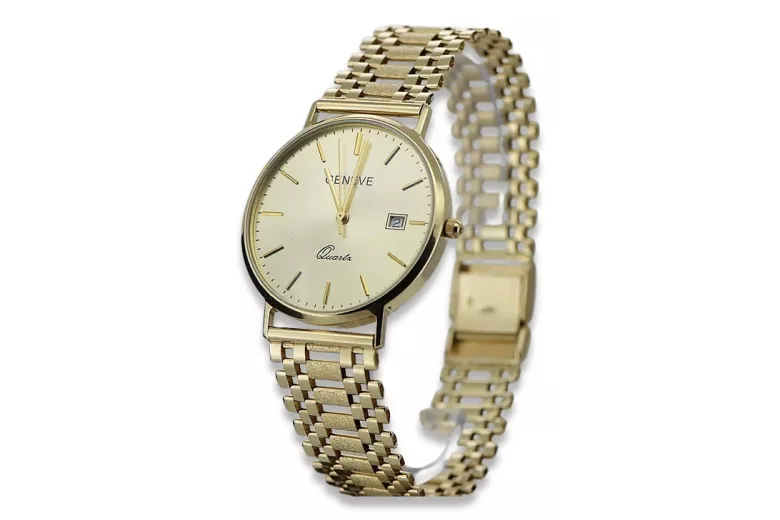 Gold men's watch Geneve ★ zlotychlopak.pl ★ Gold purity 585 333 Low Price!