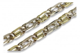 Chaîne en or jaune 14K avec œil de tigre 60 cm, 9 mm, Or Jaune Blanc 14K, 55 c cc040yw