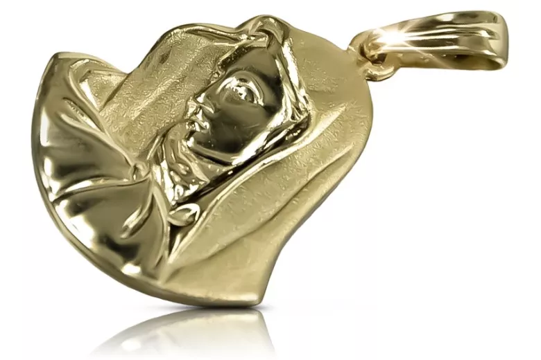 Pendentif icône de la Vierge Marie en or jaune italien 14 carats pm003y