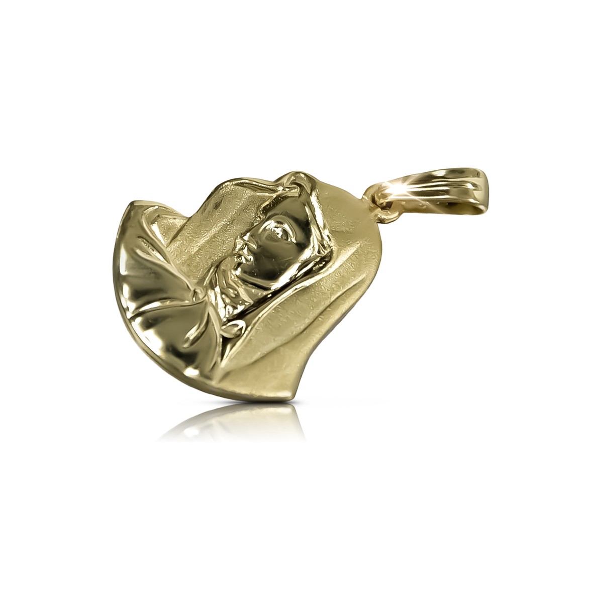 14K Yellow Gold Italian Mary Medallion Icon Pendant pm003y