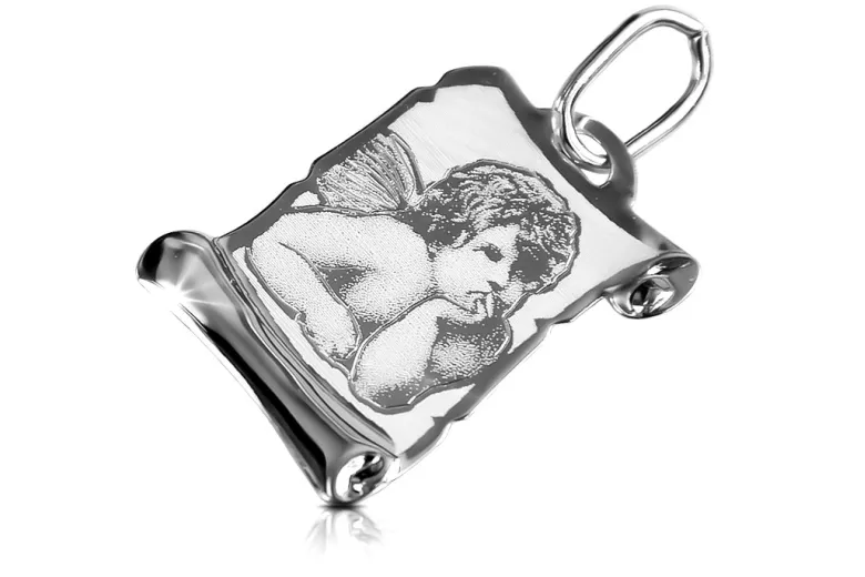 "Médaillon Ange Italien en Or Blanc et Icone Pendentif" pm016 pm016