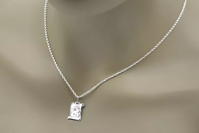 "Médaillon Ange Italien en Or Blanc et Icone Pendentif" pm016 pm016