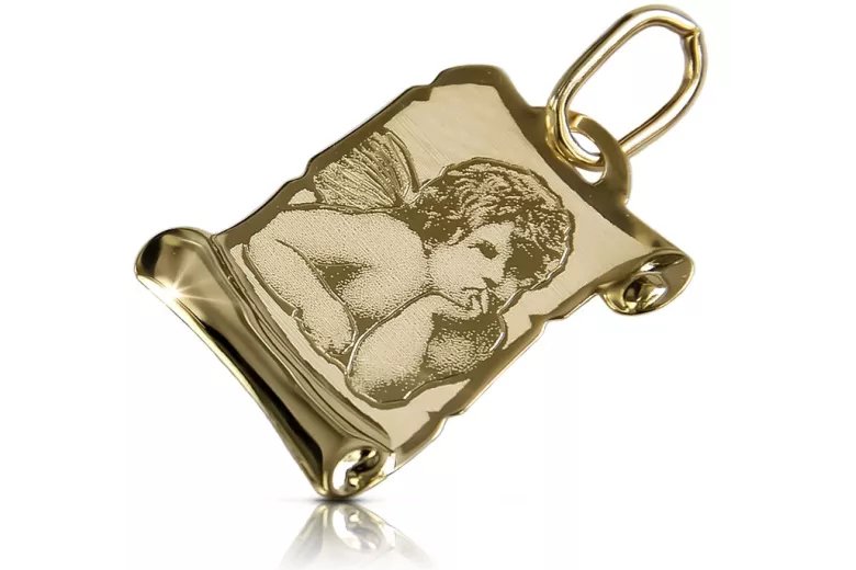 14K Yellow Gold Guardian Angel Medallion Pendant pm016