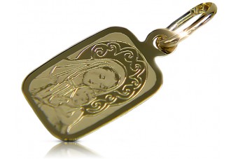 14K Yellow Gold Italian Mary Medallion Icon Pendant pm019