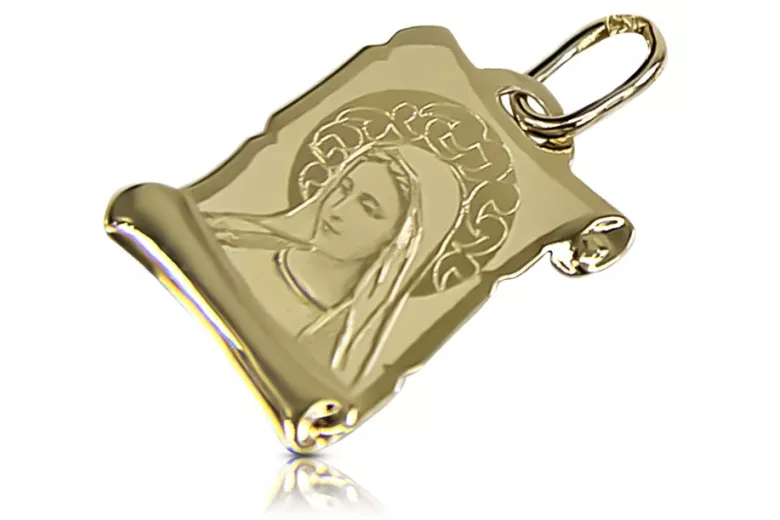 14K Yellow Gold Italian Mary Medallion Icon Pendant pm021