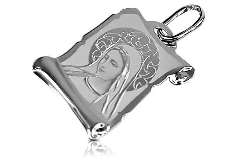 "14K White Gold Italian Mary Medallion Icon Pendant" pm021 pm021