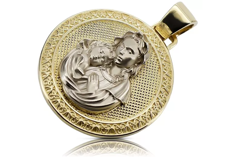 "14K Gelb- & Weißgold Maria Medaillon Hart Icon Anhänger" pm027yw pm027yw