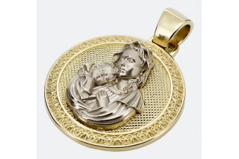 "14K Gelb- & Weißgold Maria Medaillon Hart Icon Anhänger" pm027yw pm027yw