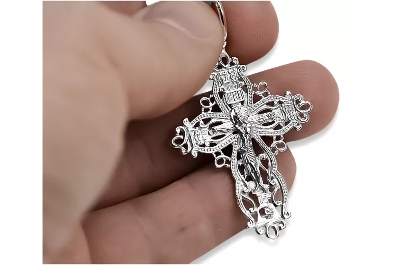 "Croix Orthodoxe Classique en Or Blanc 14 Carats, Pas de Pierre" oc012w oc012w