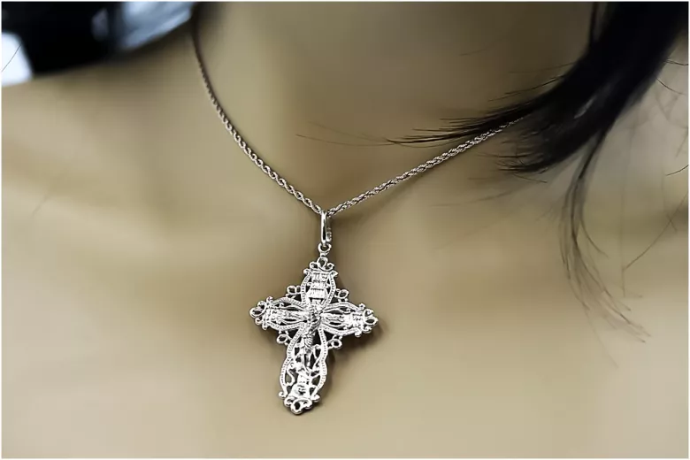 "Croix Orthodoxe Classique en Or Blanc 14 Carats, Pas de Pierre" oc012w oc012w