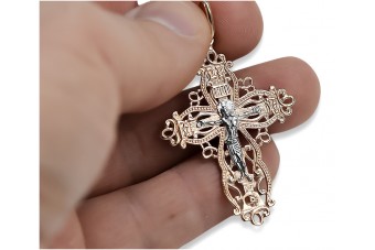 "Croix Orthodoxe Raffinée en Or Rose 14k 585 avec Détails Roses Vintage" oc012rw oc012rw