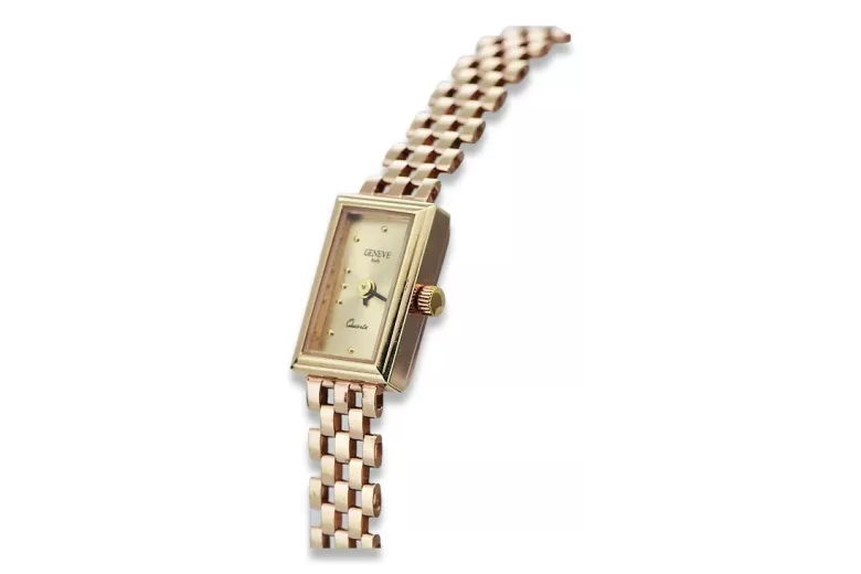 14k Czerwone Złoto Vintage Rose Gold Lady Watch Geneve Lady Gift lw018r