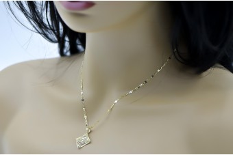 Wisiorek ze złota 14k z łańcuszkiem liść. cpn052yw&cc077y