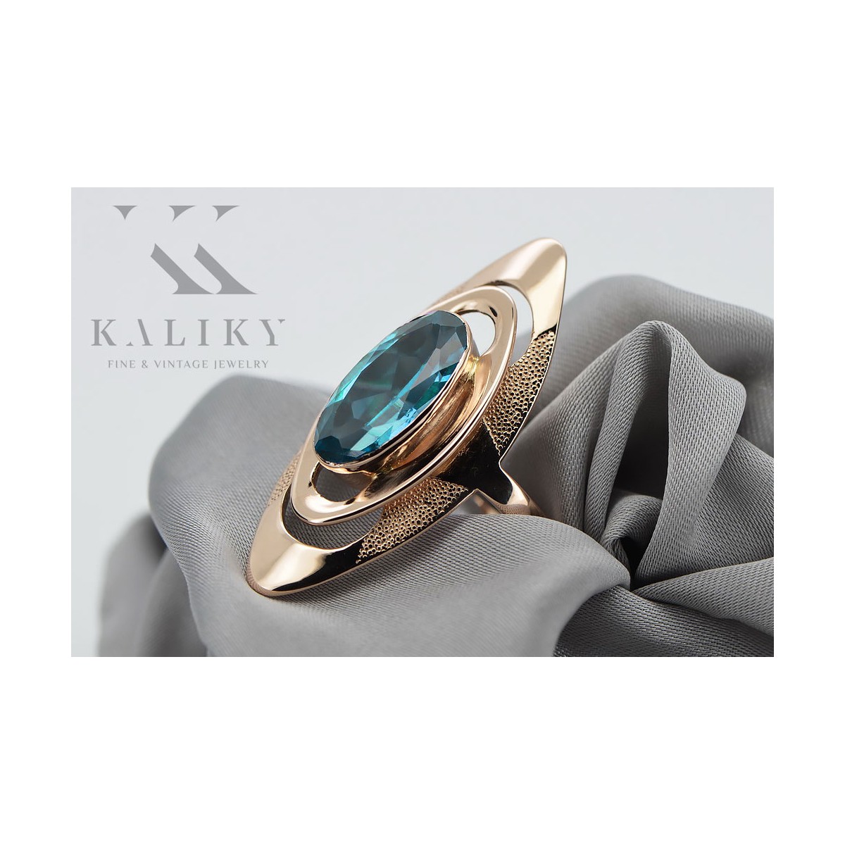 Eleganter Aquamarinring in 14k Originales Vintage-Roségold  vrc189 vrc189