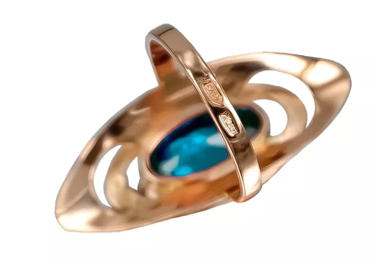 Eleganter Aquamarinring in 14k Originales Vintage-Roségold  vrc189 vrc189