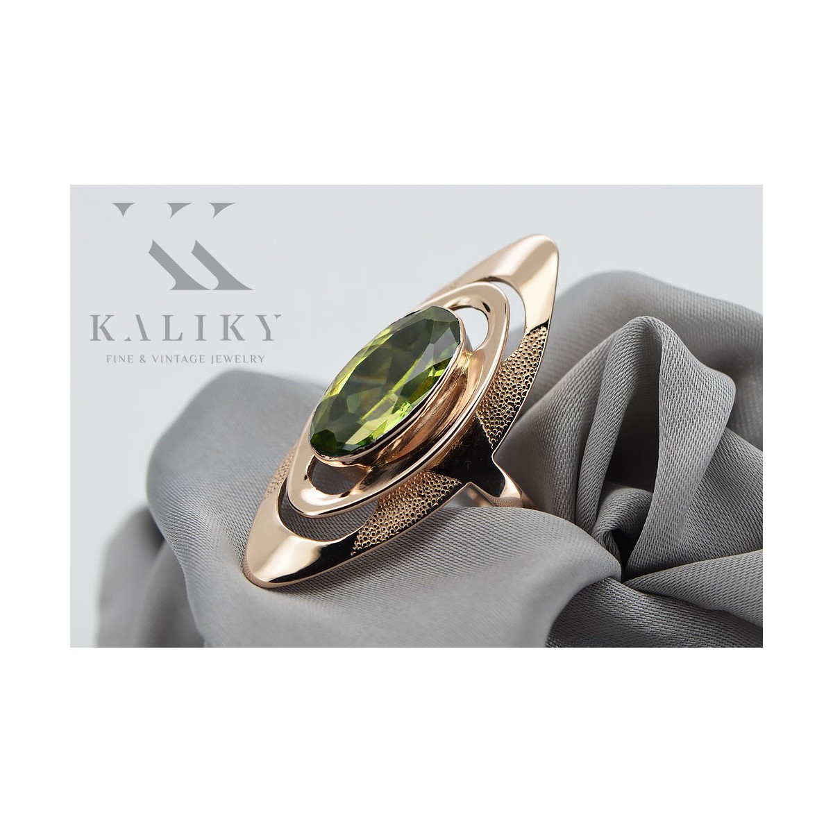 Vintage-Roségold aus 14 Karat, Gelber Peridot Ring vrc189