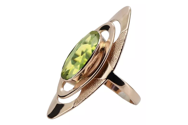 Inel original vintage din aur roz de 14k, Peridot galben vrc189