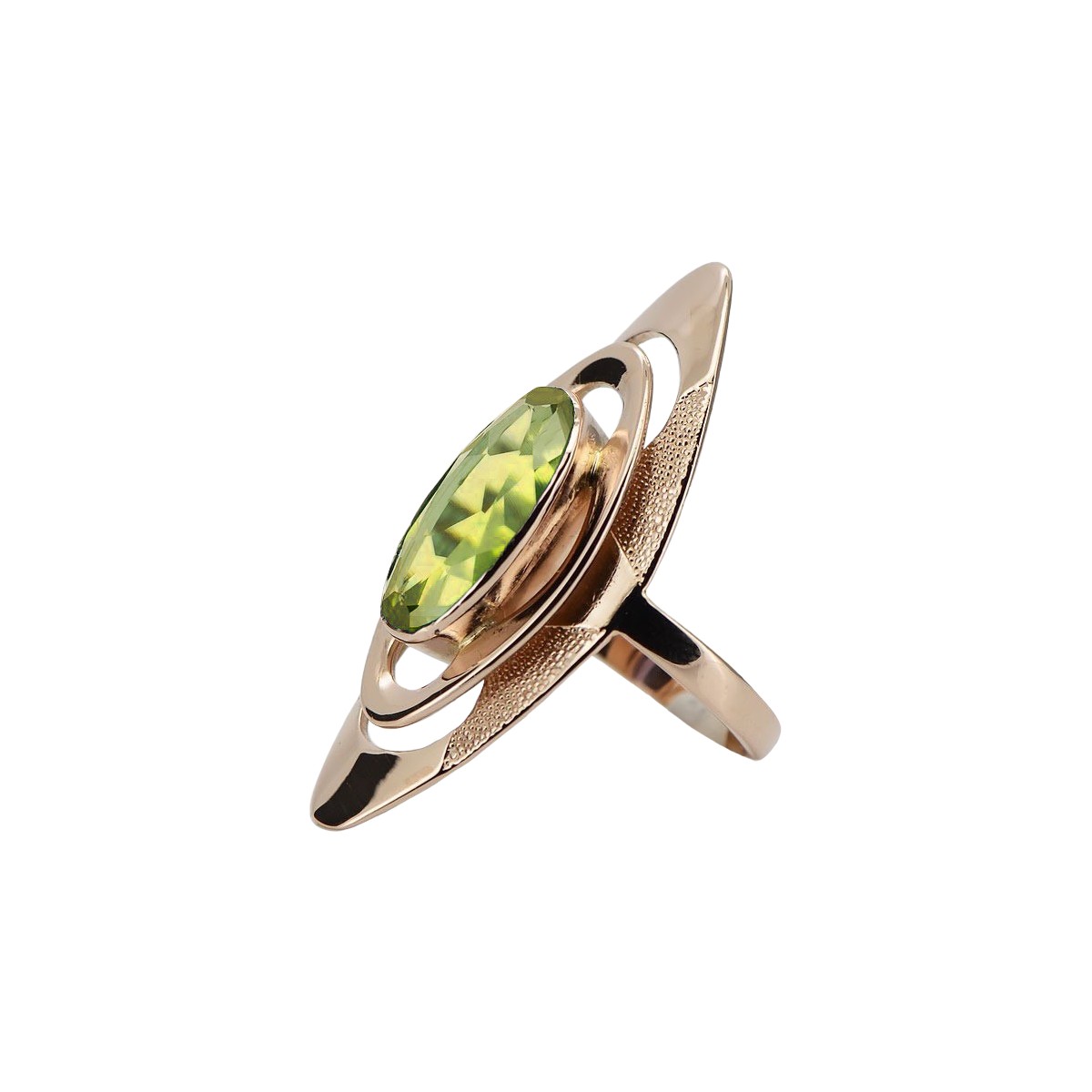 Inel original vintage din aur roz de 14k, Peridot galben vrc189