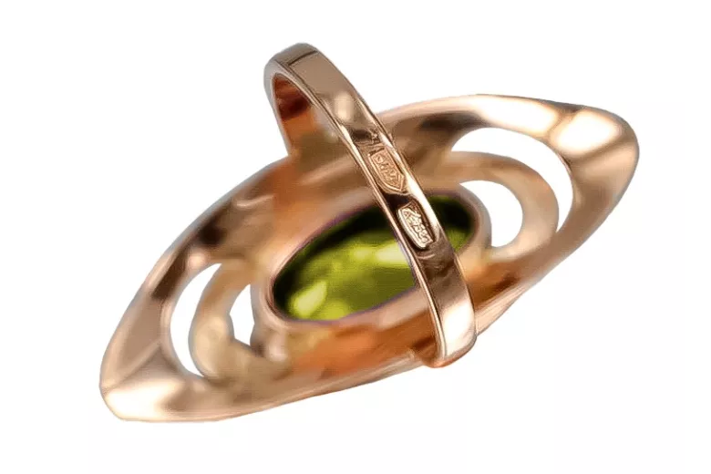 Inel original vintage din aur roz de 14k, Peridot galben vrc189